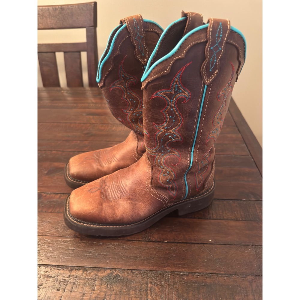Justin Gypsy Women Brown Leather Western Cowgirl Boots L2900 Turquoise Size 7.5B